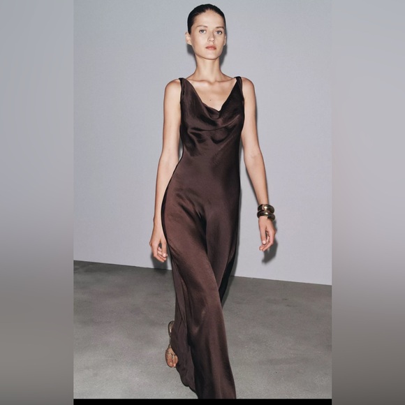 Zara | Dresses | Zara Zw Collection Satin Long Dress | Poshmark
